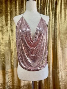 Vintage 1970’s Whiting & Davis Metal Mesh top, Pink, Designer, Original | XS-M/L - Picture 1 of 4