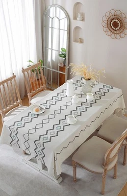 Baroque Tufting Plant Geometric Zigzag Tablecloth Coffee Dining Table Cover Gift - Image 1 of 4