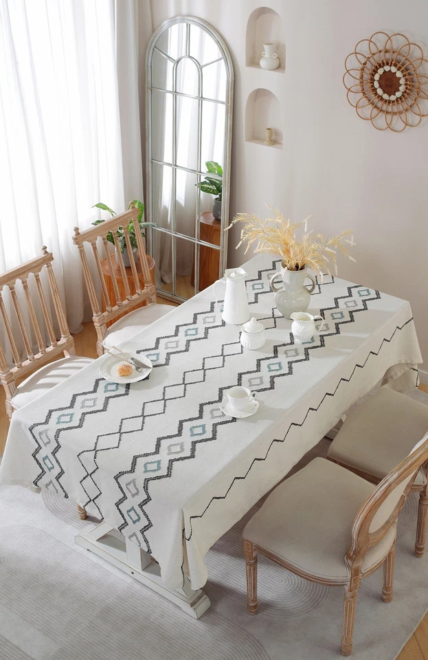 Baroque Tufting Plant Geometric Zigzag Tablecloth Coffee Dining Table Cover Gift - Image 1 of 4