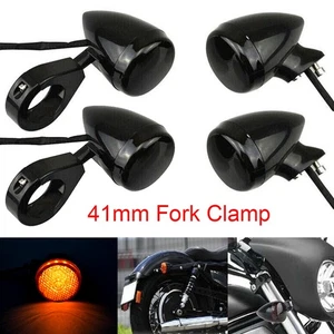 4X Motorrad LED Blinker Miniblinker Schwarz Universal Vorne & Hinten 41mm Gabel - Picture 1 of 12