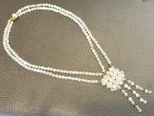Vintage Crystal Aurora Borealis AB Tassel 20” Necklace Deco Chandelier Dangle - Picture 1 of 10