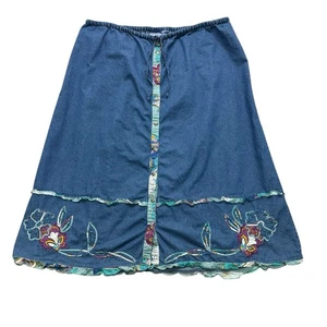 Gonna lunga denim Liz&Me A-Line ricamata con bottoni donna più 3x boho - Foto 1 di 7