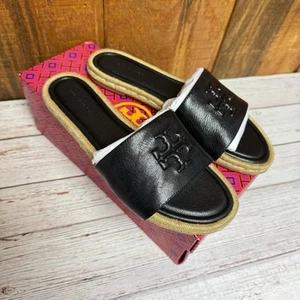 Tory Burch Everly Leather Espadrille Slide - Perfect Black - Size 8.5 - Picture 1 of 5
