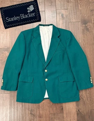 Blazer Abrigo Deportivo Stanley Mezcla Lana Negro Hombres Verde 44R Metal Botones Lúpulo Foto 1 de 4