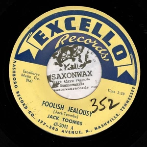 Scarce Country 45 JACK TOOMBS - Foolish Jealousy - Excello EX Rockabilly - Picture 1 of 4