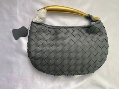 Bolso de hombro de diseñador para mujer - Cuero tejido - Gris ceniza relámpago - NUEVO #21 Foto 1 de 4