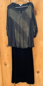 Mixed Outfit Studio Works Blouse Black & Gold XL Sequin Orvis Skirt Large Black - Picture 1 of 8