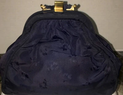 De colección. Bolso de noche de tafetán azul años 40-50 con detalles de herrajes de latón ver descripción Foto 1 de 4