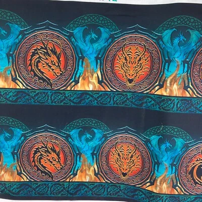 Esmeralda Reinado Dragones Círculos Celtas Borde Tela Verde Naranja Rojo Fuego Por POR Y Foto 1 de 4