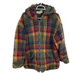 Braetan Micro Velour Country Berber fleece L vintage hooded coat jacket plaid L - Picture 1 of 14