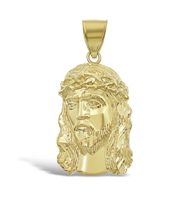Dije colgante con cara de cabeza de Jesús para hombre de oro amarillo de 10 k de 1,9 pulgadas Foto 1 de 3