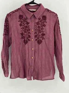 Camisa con botones Soft Surroundings para mujer XS bordada cuello occidental granate - Imagen 1 de 12