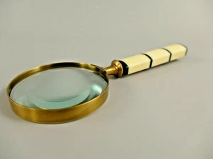 Lupa de vidrio, mango de borde de latón imitación marfil aprox. 20 cm de largo Ø7,70 cm - Imagen 1 de 10