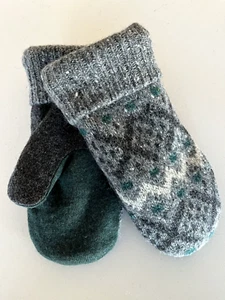 Handgefertigte 100 % Wolle Fäustlinge Up-Cycled Pullover-neu Fleece Futter OOAK - Bild 1 von 3