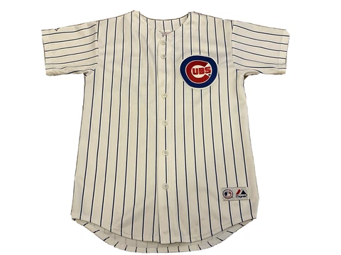 Chicago Cubs Derrek Lee Jersey Majestic Baseball Pinstripes Blue White Youth L Cover