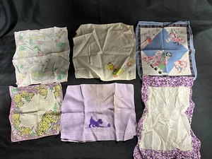 Lotto 6 fazzoletti vintage Hankies bambini anni '50 tigri anatra cowboy - Foto 1 di 7