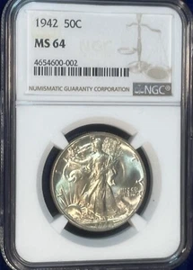 1942-P Silver Walking Liberty Half NGC MS64 - Picture 1 of 2