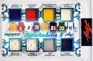 ๐ KOBE SHAQ WADE BIRD PATCH /6 ๐ 2021 LEAF DR.J DUNCAN DIRK JERSEY PLATINUM 8 - Picture 1 of 2