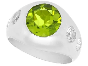 Vintage 2.15Ct Peridot and 0.70Ct Diamond, Platinum Dress Ring - Picture 1 of 11