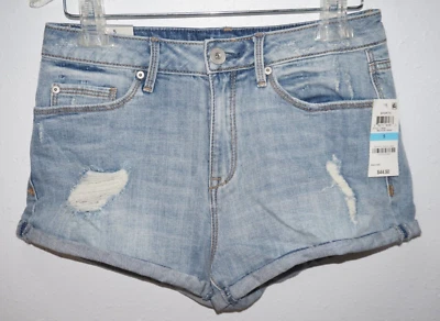 American Rag Cie Denim Blue Jean Shorts Sz 5 28x2 Distressed Rolled Cuff Shorty - Image 1 of 3