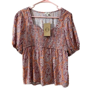 Mason & Belle Women’s Size Medium Boho Floral Smocked Top NEW - Picture 1 of 8
