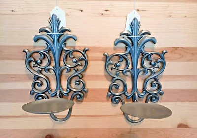 Wall Sconces 2 Cast Metal Scroll Fold Up Calssic Retro Design Pewter/Silver - Image 1 of 4