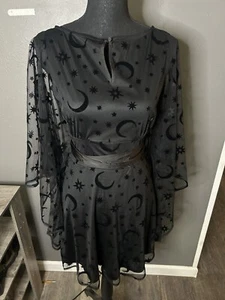 Black Dress Halloween Witch Moon Caftan Dress XS - Picture 1 of 4