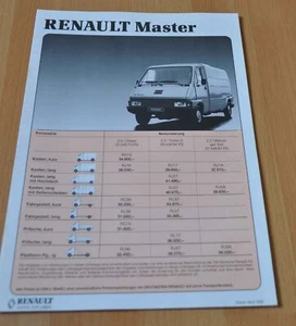 1992 Renault Master Price List Brochure Prospekt Prospectus GER Edition - Picture 1 of 3