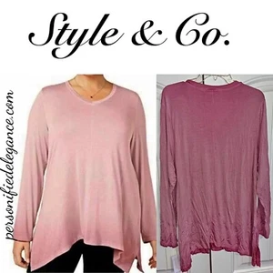 NUEVO Style & Co. Túnica Top Top Cuello en V con Dobladillo Puente Frambuesa Pálida Talla 1X $46.50 - Imagen 1 de 11