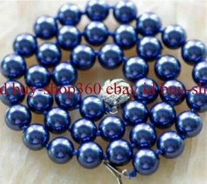 Natural 10mm Dark Blue Shell Pearl Round Gemstone Necklace 18/25/36" (Not Pearl) - Picture 1 of 15