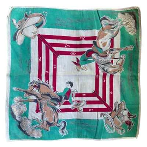 Vintage Childrens Cowboy Handkerchief 1950s Western Theme Hankie - Picture 1 of 6