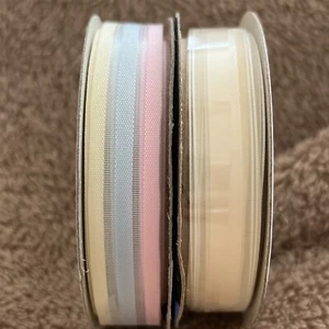 Vintage Lot Of 2 Offray 5/8” Width Thin stripe (pink Blue Yellow) & Garbo - Picture 1 of 3