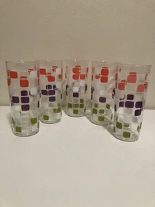 5 Anchor Hocking Vintage MCM 60s Geometric Squares Ice Tea/lemonade Glasses - Picture 1 of 7