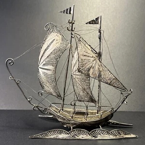 Antique 1920’s Sterling Silver .925 Filigree Sailing Ship Fine Handmade - Picture 1 of 8