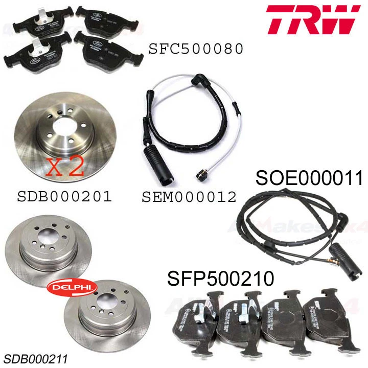 JUEGO DE DISCOS ROTOR FRENO DELANTERO Y TRASERO LAND ROVER PASTILLAS Y SENSOR GAMA M62 03-05 TRW Foto 1 de 1