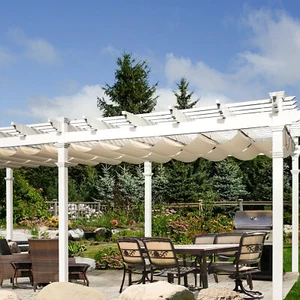 Waterproof Retractable Pergola Canopy Cover Wave Sail Outdoor Yard Patio Beige - Picture 1 of 10