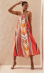 Banana Republic twist neck satin geometric print halter tie midi dress size XS - Picture 1 of 8