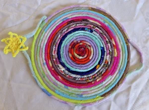 HANDMADE Quilted STATEMENT Placemat MULTI COLOR Cotton Fabrics Acrylic Crochet - Picture 1 of 8