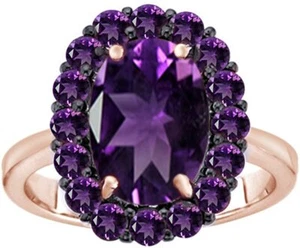Oval Cut Simulated Amethyst Halo Engagement Ring 14k Rose Gold Plated Silver 925 - Picture 1 of 7