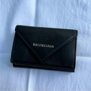 Mini Cartera Balenciaga Triple Plegable Negra Auténtica Italia Cuero Unisex - Imagen 1 de 11
