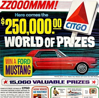 Citgo Gas Ford 1966 Mustang Prize Guide 1965 Advertisement TWA Flight DWII1 - Image 1 of 2