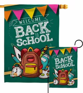Bandiera da giardino Welcome Back a scuola educazione regalo decorativo cortile casa striscione - Foto 1 di 17