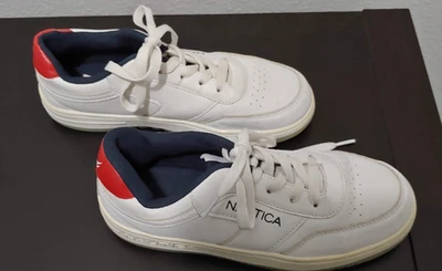 Nautica Kids Lake Edge Sneakers Size 4Y White Red Navy Casual Shoes Youth - Image 1 of 4