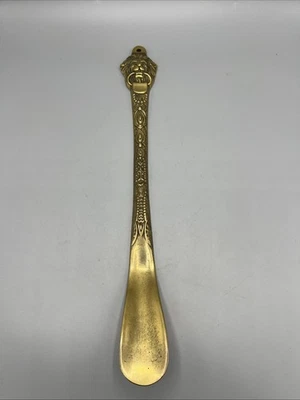 Vintage Brass Lion Head Shoe horn Ornate Golden 14" - Image 1 of 4