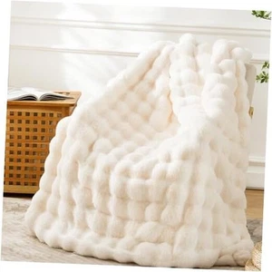 Faux Fur Throw Blanket Fuzzy Bubble Blanket, Soft,Cozy and Thick Blanket Plush - Picture 1 of 7