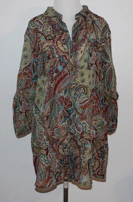 VESTIDO GRANERO Mujer Transparente con Brillo Dorado Blusa Talla 1X Botón Mangas Enrollables Foto 1 de 3