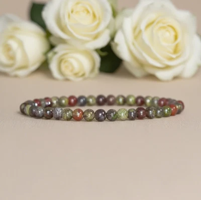 Bloodstone 4mm Beads Stretch Bracelet Luck Protection Women Men Gift Layered Bra - Image 1 of 2