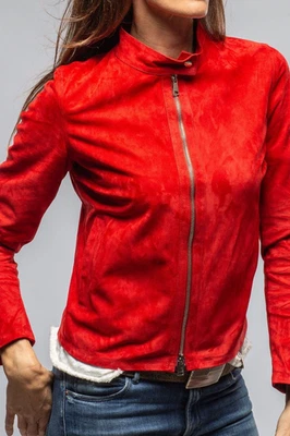 Red Leather  Jacket Women's Pure Suede Size XS S M L XL XXL Custom Made - Image 1 of 4