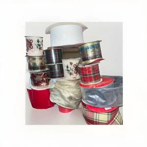 Posten 15 Vintage Weihnachtsband Berwick Offrey rot-weiß Samt-kariert-gold-silber - Bild 1 von 20