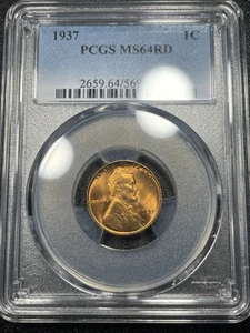 1937 P Lincoln Wheat Cent 1c PCGS MS64RD Philadelphia Red Cent - Bild 1 von 2